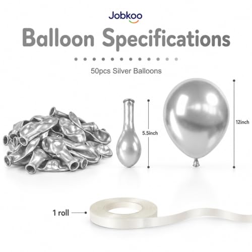 Image of Jobkoo Silver Balloons 12 Inch, 50 Pcs Metallic Chrome Silver Latex Balloon