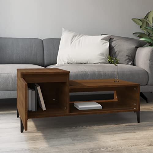 Table basse rectangulaire chêne marron et métal 100 cm avec porte - 4