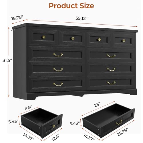 DICTAC-10-Drawers-Dresser-for-Bedroom55-Wide-Farmhouse-DresserDresser-TV-Stand-with-Natural-Texture-and-Vintage-Metal-HandlesRustic-Wood-Chest-of-Drawers-for-BedroomLiving-RoomHallwayBlack DICTAC 10 Drawers Dresser for Bedroom55 Wide Farmhouse DresserDresser TV Stand with Natural Texture and Vintage Metal HandlesRustic Wood Chest of Drawers for BedroomLiving RoomHallwayBlack