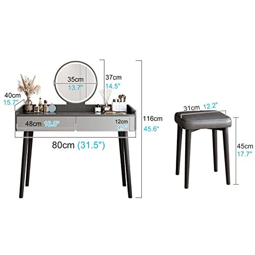 Tocador con espejo abatible y luces LED integradas con taburete ocultable de 80 cm 2