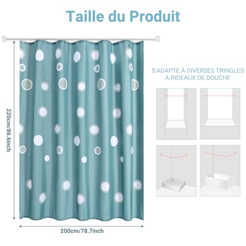 Rideau de douche en polyester lourd bleu marine grand format 220cm - 3