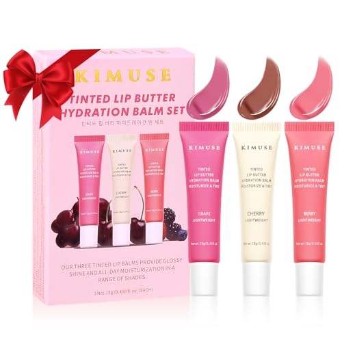 KIMUSE 3 Pack Tinted Lip Butter Hydration Balm, Hydratisierende Lippenbehandlung mit Hyaluronsäure & Vitamin E, Pflegender Lippenbalsam für Glanz