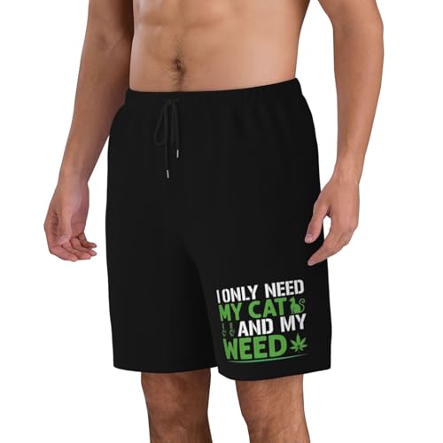 I Only Need My Cat and My Weed Mens Swim Trunks Quick Dry Board Shorts 7" - Hawaii Beach Swimwear2