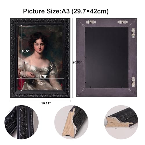 11.75x16.5 Picture Frames for Photo Display: Wood A3 Frames for Halloween Wall Decor, Christmas Gifts, Easter Presents Black Gothic Wall Frames for 11.75x16.5 Photo Decor, Artwork, Canvas Painting — view 2