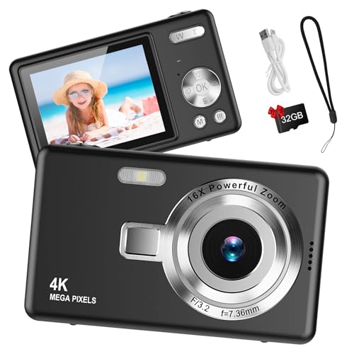 Appareil Photo numérique 1080P FHD Appareil Photo Compact 44MP avec écran LCD 2,4 Zoom numérique 16X Vlogging Appareil Photo numérique Portable avec Carte SD 32 Go pour Enfants (Gris foncé)