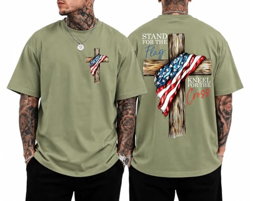 Faith Shirts for Men Women Stand for The Flag Kneel for The Cross Shirt Patriotic Christian Graphic Jesus T-Shirt
