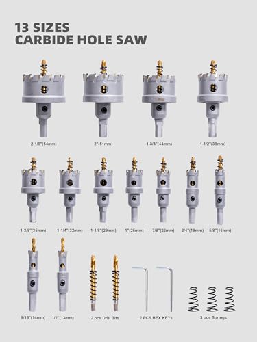 Image of HIGHFIRE 20pcs Carbide Hole Saw Kit with Case, Carbide Tipped Hole Cutter with Pilot Drill bit for Stainless Steel, Iron, Aluminum, Alloy, Plastic