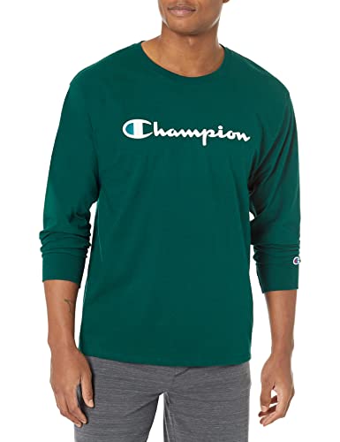 Champion Long Sleeve, Classic T-Shirt For Men (Reg. Or Big & Tall), Forest Peak Green Old English Script, Medium #TOP4