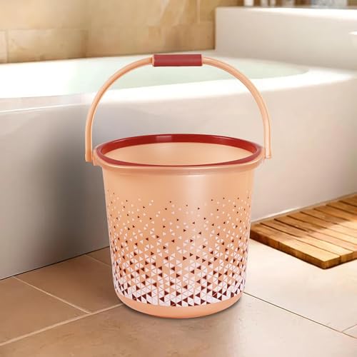 Image of Kuber Industries 24 Litres Water Bucket for Washing Clothes with Handle | Bathing Balti for Bathroom | Water Storage Container - Essential for Household Chores | Tined- Brown