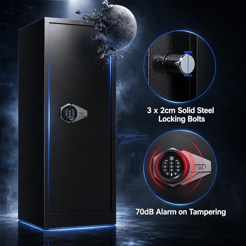 Image of Marcree 8-10 Gun Safe for Rifles & Pistols, Quick Access Rifle Safe with Dual Alarm, Mute Mode, Adjustable Shelves & Pistol Pockets, Gun Cabinet for Shotguns