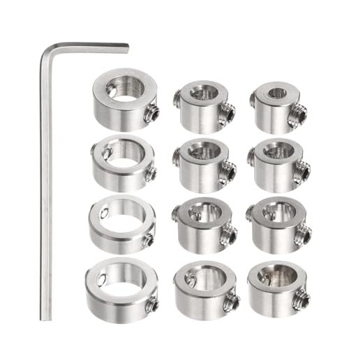 sourcing map 3/4/5/6/7/8/9/9.5/10/12/14/16mm Drill Stop Collar Set Depth Stop, Adjustable Stainless Steel Drilling Limit Ring, Anodizing Surface Dowel Shaft Chuck Positioner with Wrench Silver