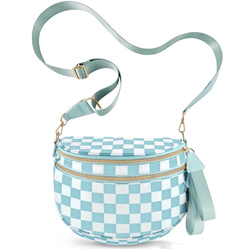 NEWROGENG Checkered Crossbody Bags for Women, Large Nylon Bum Bags, Blue