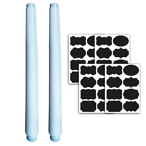 Pegatinas Pizarra,con 2 Bolígrafos de Pizarra Blanca a Base de Agua,Etiquetas Adhesivas,Etiquetas Adhesivas Amovible,para Decorar Especias,Tarros,Despensa,Vino,Cocina,Hogar y Oficina