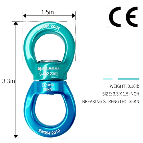 S.E.PEAK 35kN Swing Swivel, CE Certified Safe Swivel Hook, 360°Rotational Device, Silent Hanging Accessory for Tree Swing, Aerial Dance, Swing Spinner Hanger, Rock Climbing, Hanging Hammock,Carabiner