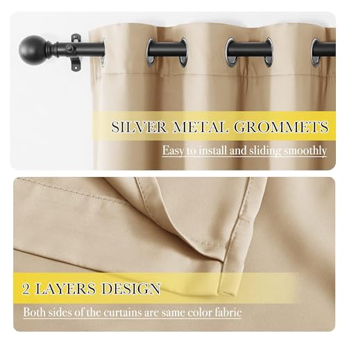 Image of NICETOWN Bedroom Full Blackout Curtain Panels, Super Thick Insulated Grommet Cold Reducing Drapes, Double-Layer Blackout Draperies for Small Window (Set of 2 Pcs, 42 by 63-inch, Warm Beige)