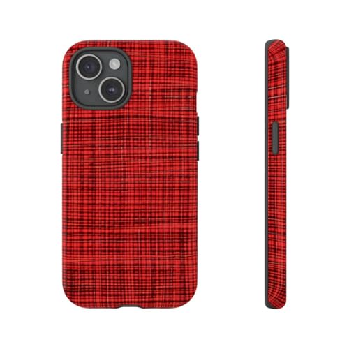 Coque rigide iPhone 15 motif écossais rouge et finition brillante protectrice