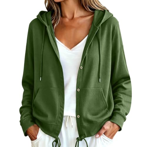 Hooded Cardigan for Women Button Front Drawstring Pockets Sweater - image 1