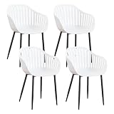 GrandCA HOME Juego de 4 Sillas de Comedor Modernas, Sillas de Cocina con Respaldos Huecos Verticales, Reposabrazos y Patas de Metal Negro, Adecuadas para Salas de Estar, Balcones, Oficinas - Blanco