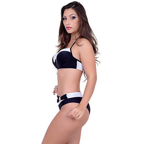 Biquíni Meia Taça Cintura Alta Branco e Preto Summer Soul (GG)