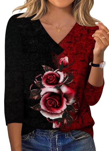 Image of XIEERDUO 3 /4 Length Sleeve Womens Tops V Neck T Shirts Summer Clothes Basic Blouses Dressy Casual 2026 Spring Outfits
