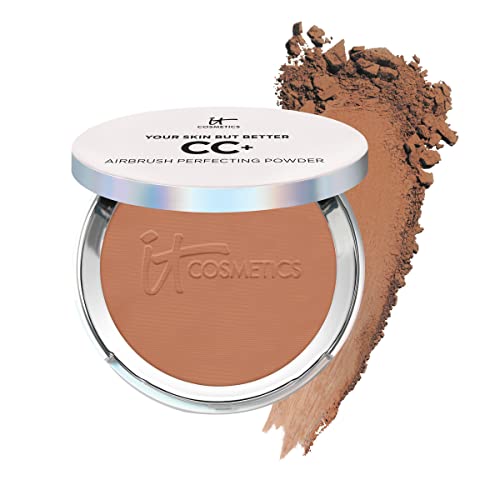 IT Cosmetics CC+ Airbrush Perfecting Powder Foundation - Sheer to Full Coverage Pressed Powder, Blurring Pores & Dark Spots, Anti-Aging Face Makeup, Hydrolyzed Collagen & Niacinamide - 0.33 oz