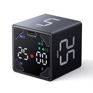 Ticktime Pomodoro Timer Cube, with 25/5 Auto Cycles, 5/25/30/60 Min Presets, Custom Timer, Stopwatch, Magnetic, Rechargeable, Silent, Vibrate & Sound, for Task, ADHD, Study, Work, Meeting, Black