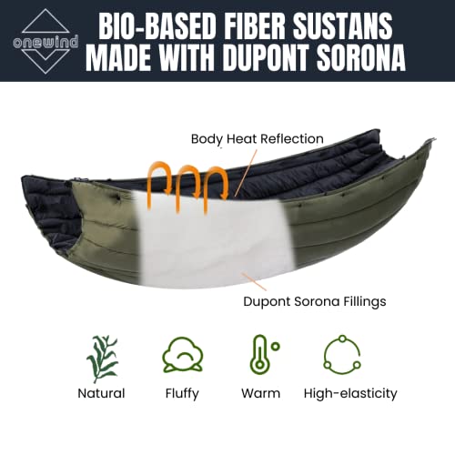 Onewind Premium Hammock Underquilt and Camping Blanket, Full Length Portable Underquilt with Dupont Sorona Insulation for Hammock Camping, Hiking, Backpacking, OD Green - Image 5