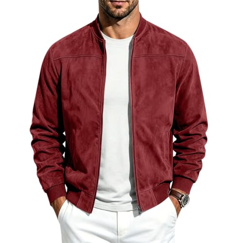 Winter Jackets for Men Suede Bomber Jacket Full Zip Stand Collar Top | Zipper Closure, Ribbed Cuffs & Hem, Side Pockets, Soft Warm, Casual Outdoor, Daily Wear, Fall Winter, Spring Fall - image 2