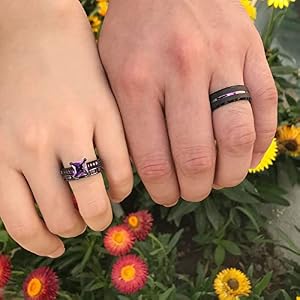 RingHeart His & Hers Couple Rings - Black Plated Cubic Zirconia Wedding Band Sets, Titanium Steel, Sizes 6-9