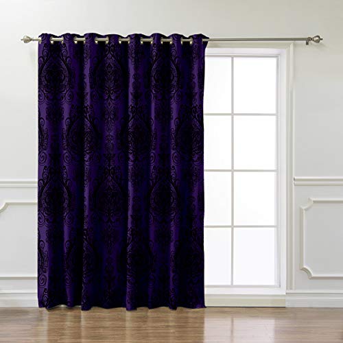 Polyester Fabric Curtains Damask Printed Window Curtain Panels Bedroom Living Room Window Treatment 1 Panel Drapes 52 W X 63 L Inches - Baroque Style Victorian Renaissance Pattern Purple Black #TOP1