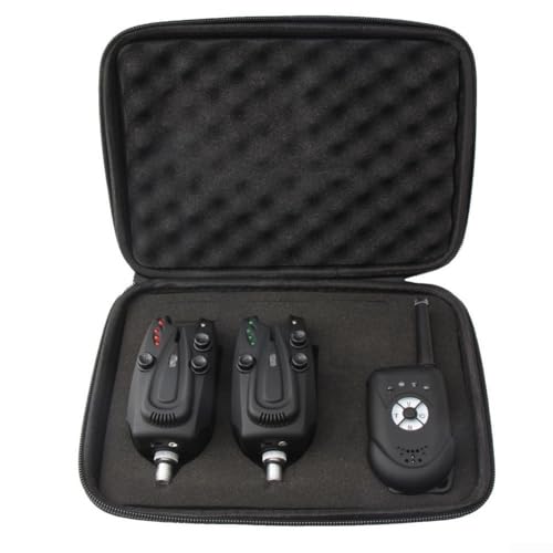 Digital Carp Fishing Bite Alarm Set Wireless LED Light Indicator Sound System with 2 Transmitters 1 Receiver Rain Resistant for Night Fishing(1+2 alarm)