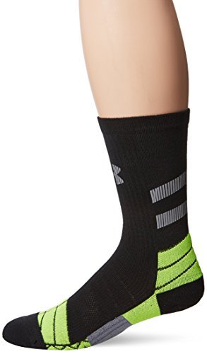 Under Armour Men's Illumination Run Crew Socks, Black/Hi-Vis Yellow, Medium