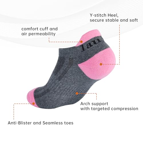 Laulax 4 pairs Ladies Professional Coolmax Running Socks, Achilles Tendon Protection, Smooth toe, Size UK 3-8 / Europe 36-42, White, Grey