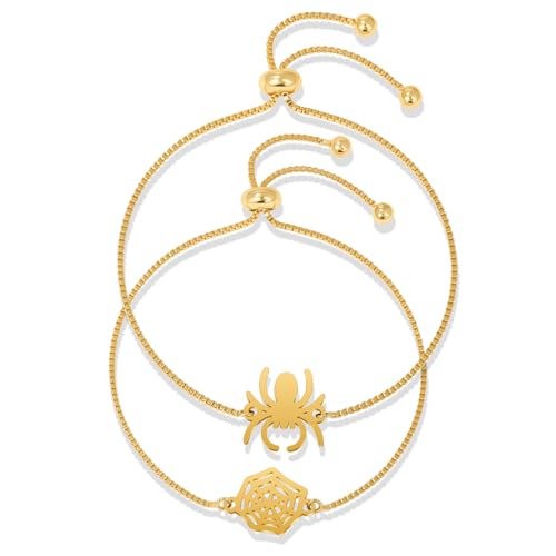 Raicegs 18K Gold Friendship Bracelet Adjustable Matching Spider Charms Bracelet Bff Set for Women Gifts for Teen Couples Best Friend