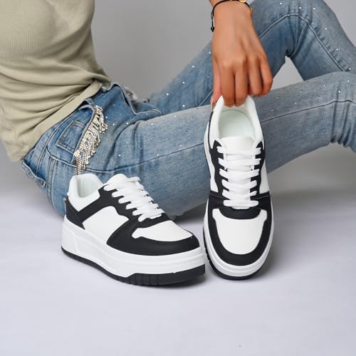 Fashionable Women's Color Blocked Thick Soled Casual Sports Shoes, Versatile Lace Up Sponge Board Shoes2