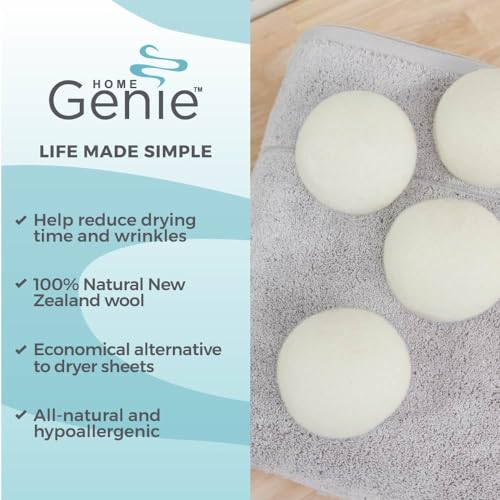HOME GENIE Wool Reusable Dryer Balls XL 6 Pack, Anti Static Fast Drying Laundry for Pet Hair, Reduces Clothing Wrinkles, Lint, Natural Fabric Softener Essentials, Replace Dryer Sheets, Over 400 Loads