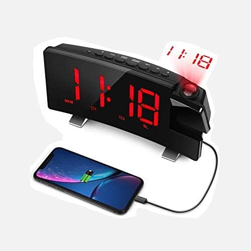 LC.IMEEKE Projection Alarm Clock, 7" LED Curved-Screen Large Digital Display, Adjust Brightness Automatically, Dual Alarm Clock with 2 Alarm Sounds, Projection Clock on Ceiling Bedroom (red)