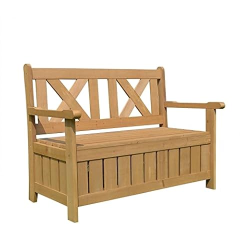 AIRWAVE Darcy Wooden 2 Seater Outdoor Garden Bench with Built In Storage Seat, Treated Fir Wood, Natural Warm Wood Effect Cover