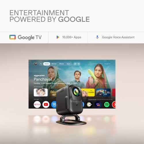 Image of boAt Cinehead F1 Portable Home Projector,Google TV Official,Certified OTT Apps,Native 1080p, 4K Ultra HD, 300 ANSI Lumens, 6W Dolby,Auto Focus & Keystone,Dust-Proof Projector for Home (Eclipse Black)