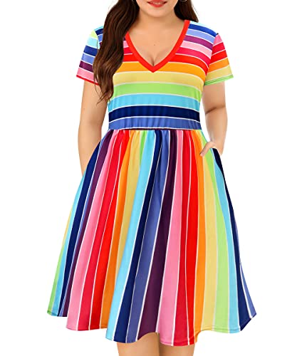 Image of RITERA Plus Size Dresses for Curvy Women Summer Spring Womens Dress V Neck Short Sleeve Casual Dress with Pockets XL-5XL