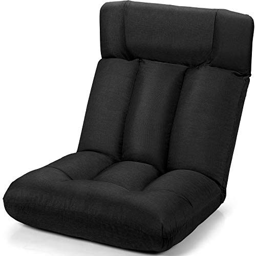 COSTWAY Canapé Paresseux, Fauteuil de Sol Ajustable, Tatami Pliable, Chaise de Plancher Inclinable à 5 Positions, pour Méditer, Jouer, Lire (Noir)