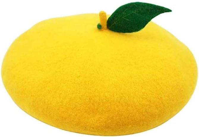 FUNZHUNLemon Leaf Yellow Wool Beret Elegant Wool Felt Hat Halloween Cosplay Cap Vintage Cap Xmas Gift Kawaii