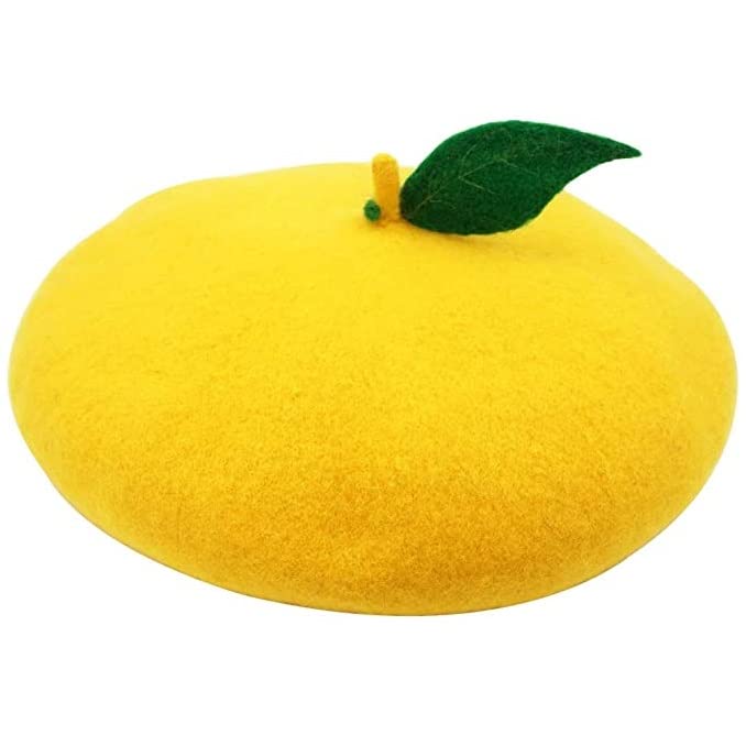 FUNZHUNLemon Leaf Yellow Wool Beret Elegant Wool Felt Hat Halloween Cosplay Cap Vintage Cap Xmas Gift Kawaii
