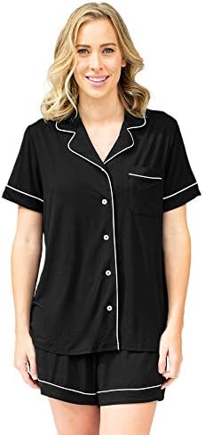 Kindred Bravely Clea Bamboo Classic Short Sleeve Maternity & Nursing Pajama Set (Black, Medium)