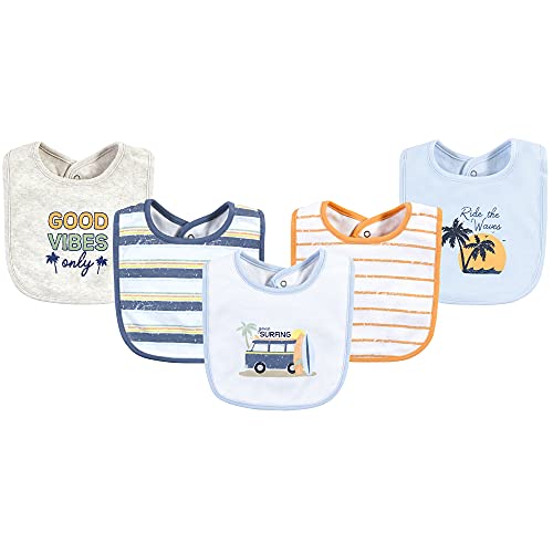 Image of Hudson Baby Unisex Baby Cotton Bibs, Gone Surfing, One Size