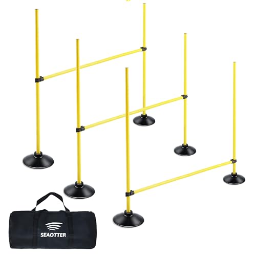 SEAOTTER Agility Hurdles 4FT Detachable Adjustable Sports Speed Training Hurdles with Rubber Base, Wickets Track and Field, Fitness Equipment for Plyometric, Soccer, Kids, Athletes, Physical Therapy
