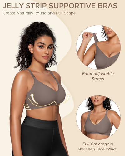 Vertvie Womens Wireless Bras No Underwire Push Up Bra Seamless Supportive Full Coverage Everyday Bras Regular and Plus Size(Grey,Large)