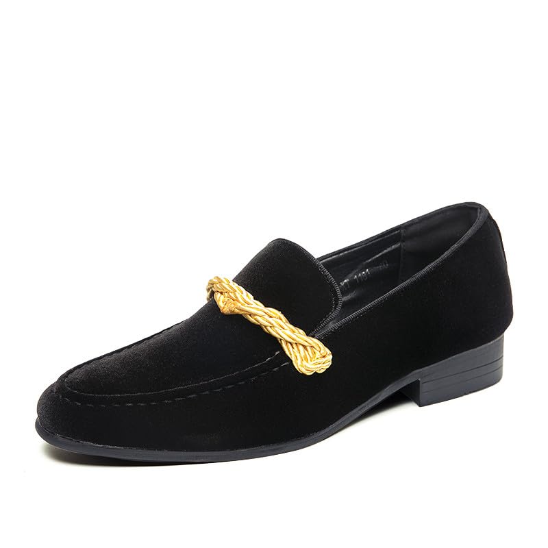 Santimon Mens Velvet Moc Toe Penny Loafers Slip-on Classic Twist Braid Dress Wedding Formal Prom Shoes for Men