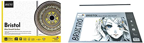 Image of Brustro Ultra Smooth Bristol A3 Size Sheets, 250 GSM (Pack of 10 + 2 Free Sheets) & BRUSTRO Bristol Ultra Smooth Glued Pad 250 GSM A4-20 Sheets