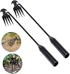 Garden Weed Pulling Tool, Portable Garden Weeder Tool Uprooting Weeding Tool, 4 Teeth Manganese Steel Forged Hand Weeder for Vegetable Gardening Backyard Farm Planting & Weeding, Black Handle, 2 Pcs